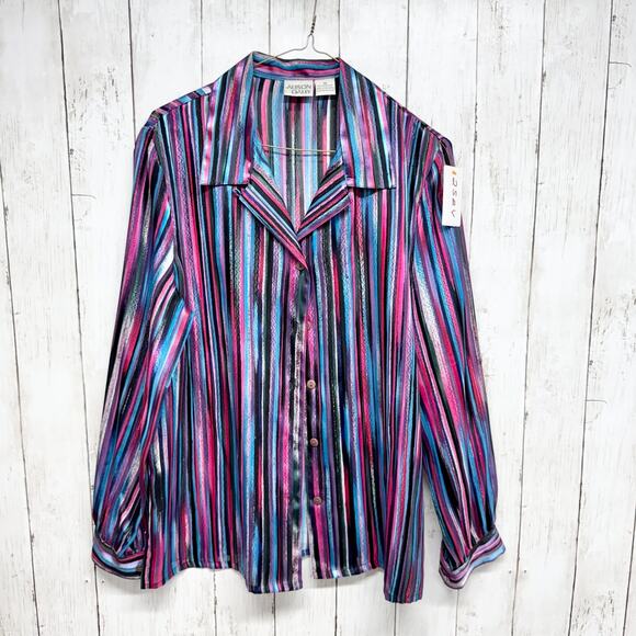 Vtg Allison Daley Shirt Women Size 10 Stripe Collared Long Sleeve Button Down - Picture 1 of 5